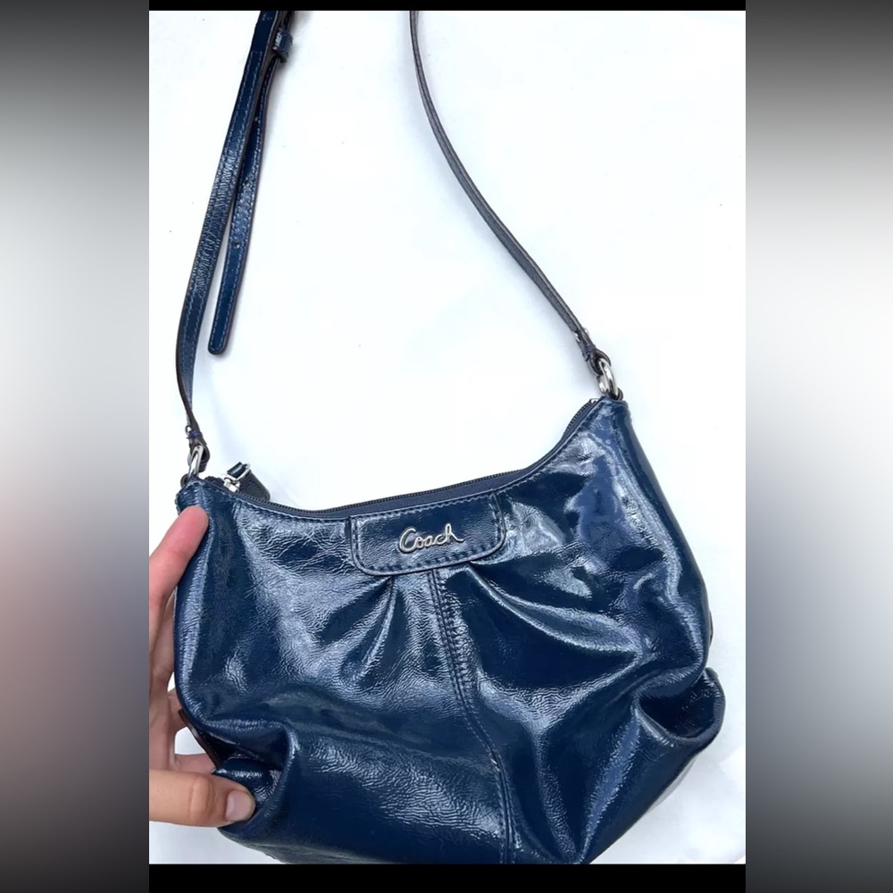 Coach Patent Leather Navy Blue Crossbody w/ Adjustable Strap & Silver Hardware